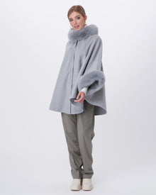 Wool And Cashmere Blend Cape With Fox Collar And Trim | Women | Gray