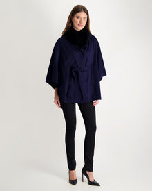 Wool Belted Cape With Fo Collar | Women | Navy x Black