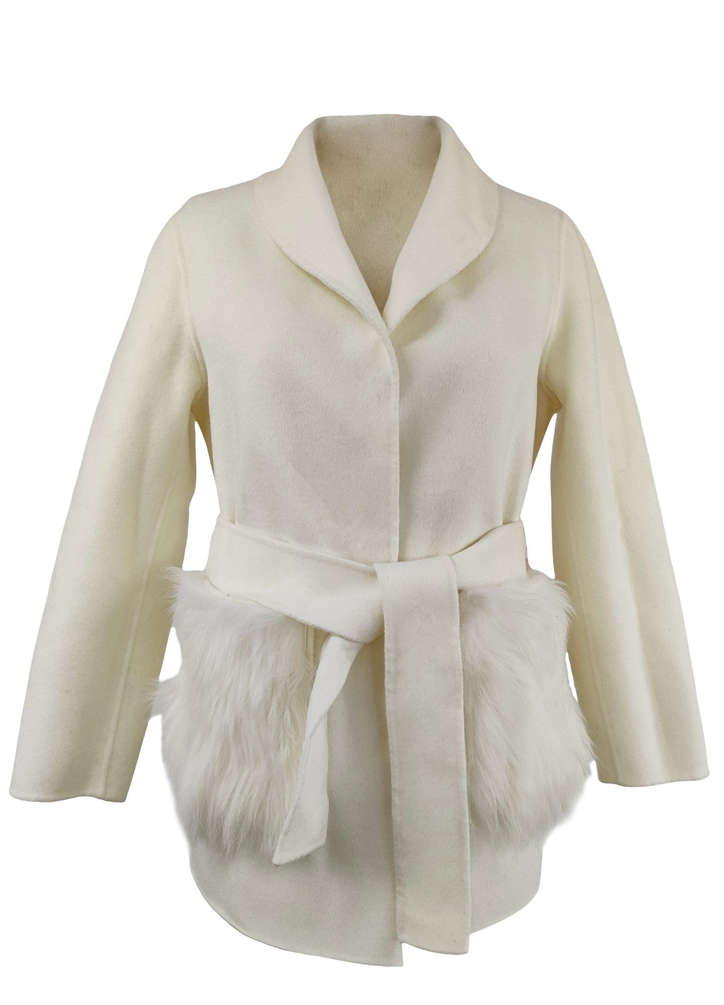 Wool Belted Jacket With Select Lamb Patch Pockets | Women | Ivory