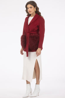 Wool Belted Jacket With Select Lamb Patch Pockets | Women | Wine