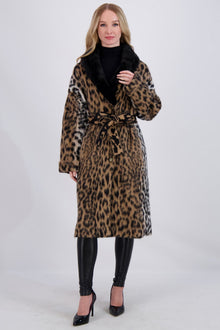 Wool Short Coat With Mink Collar | Women | Leopard Print x Black