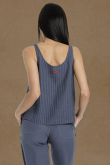 Women | Stripe Linen Button Tank | Dusk