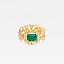 The Halo Colored Stone Cuban Link Chain Ring | Green
