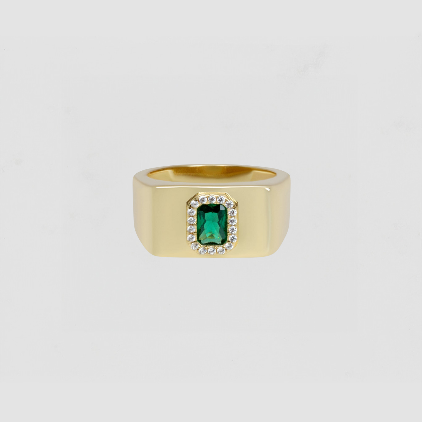 The Green Stone Square Signet Ring | Gold