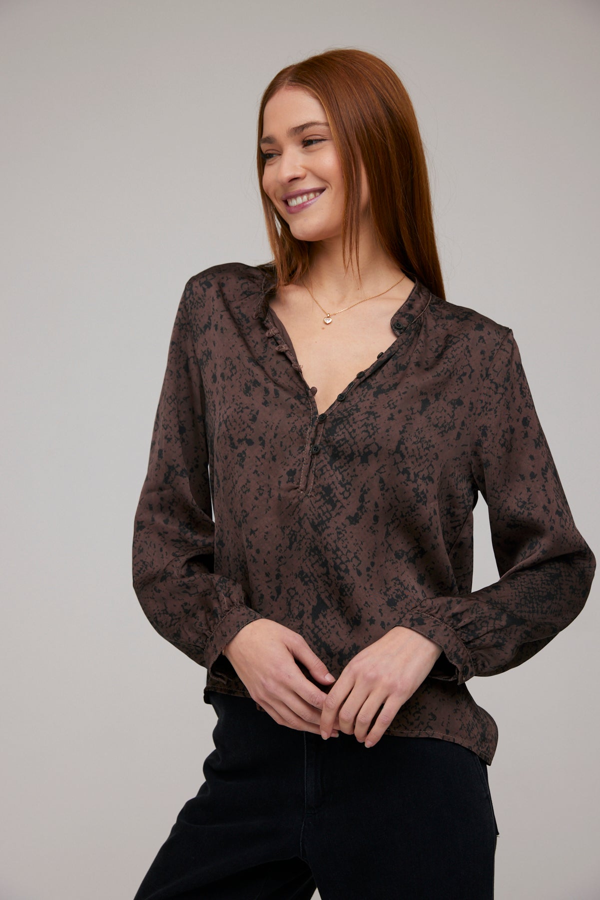 Half Placket Pullover - Brown Snake Print