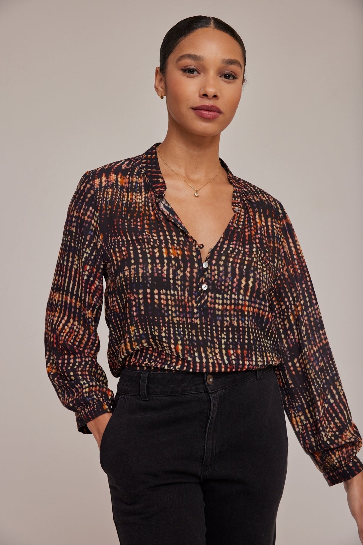 Half Placket Pullover - City Lights Print