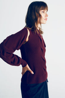 Halston | Auden Wool Cash Cable Shrug | Merlot