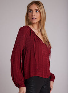 Shirred Raglan Tie Front Blouse - Sweet Sangria