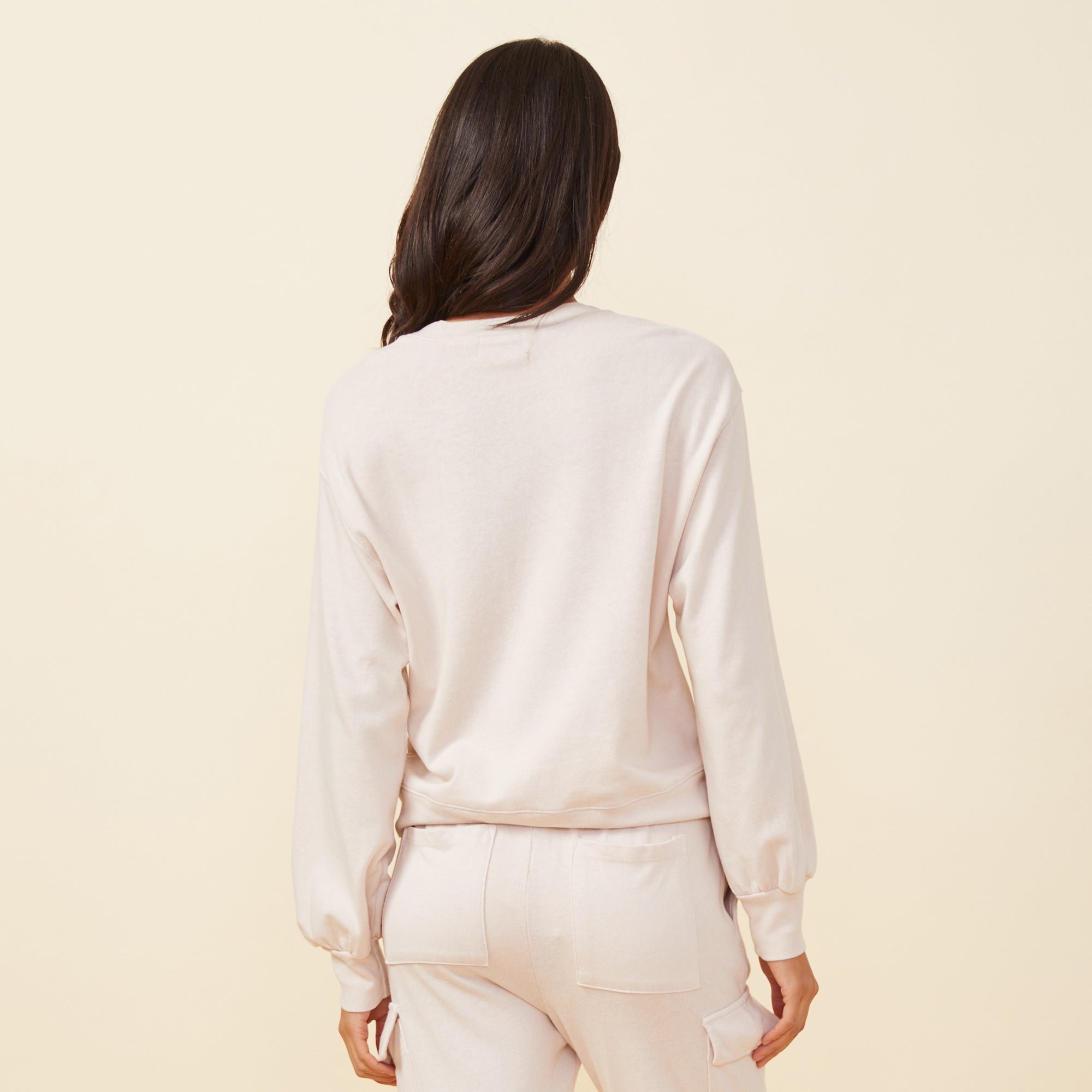 Blouson Sleeve Crew Neck Sweatshirt | Women | Bone