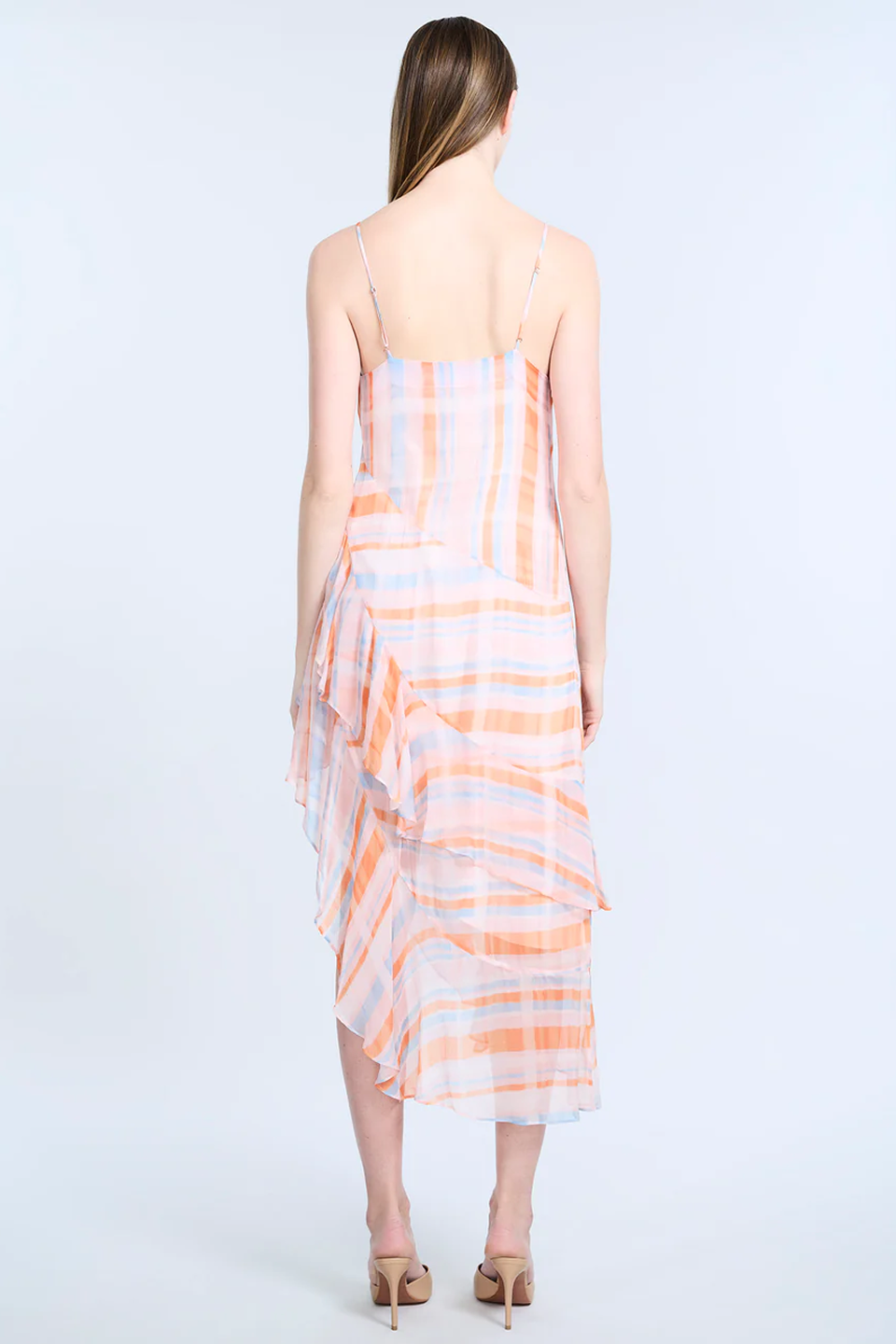 Cowl Neck Ruffle Dress | Plaid Print