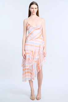 Cowl Neck Ruffle Dress | Plaid Print