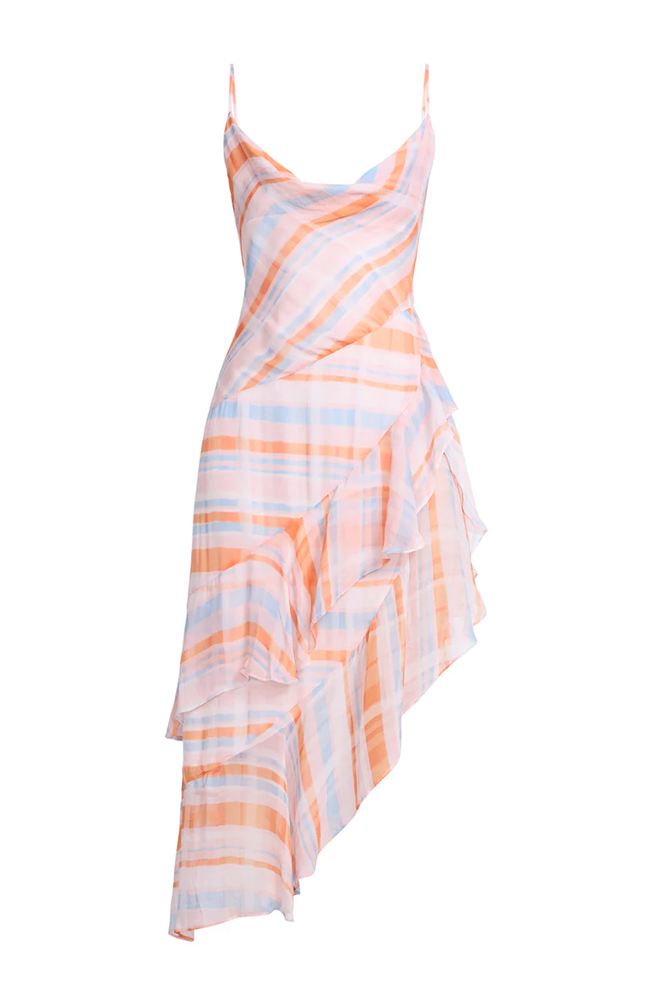 Cowl Neck Ruffle Dress | Plaid Print