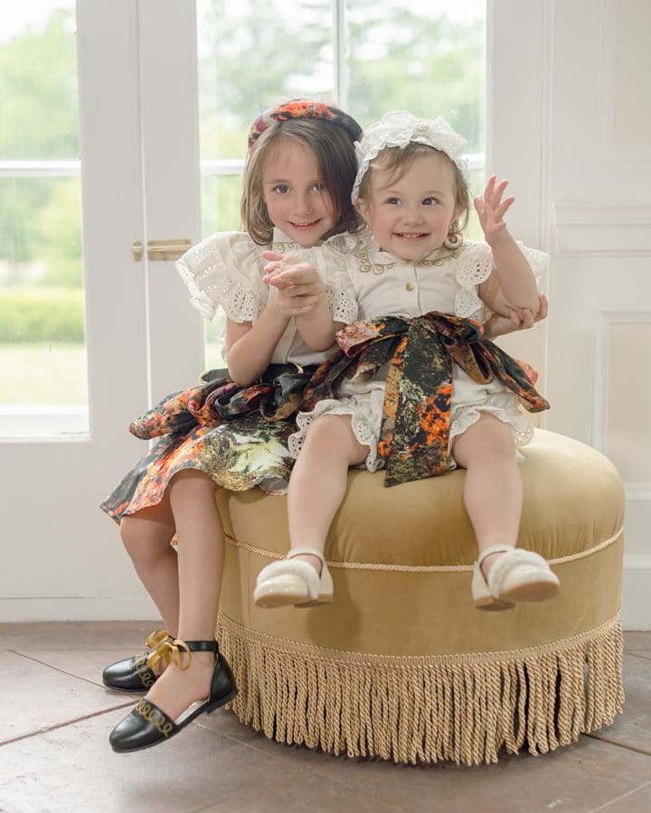 Girl | Alexis Foliage Print Romper | White