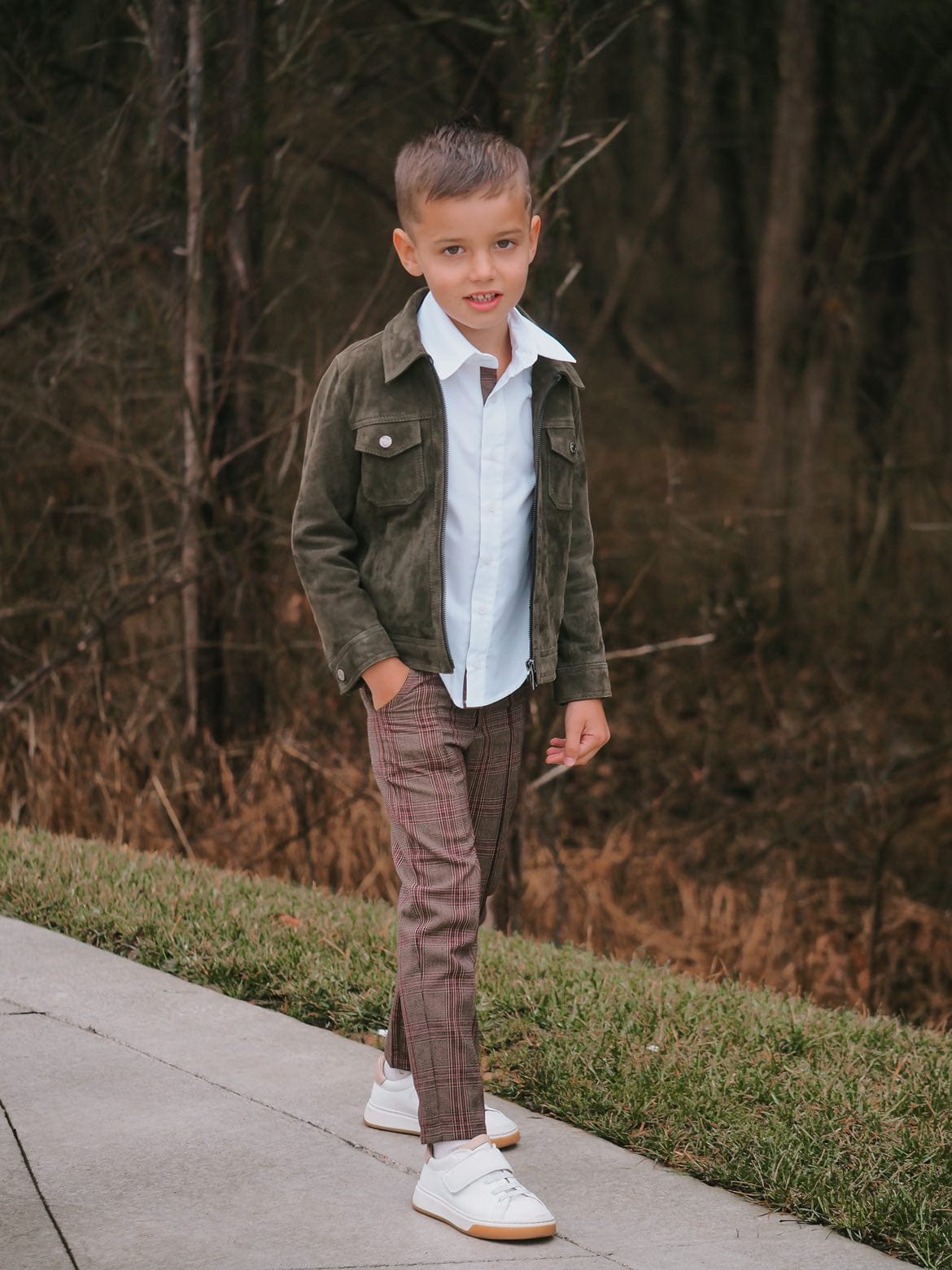 Boy | Blair Estate Tweed Shirt and Pants Set | White x Brown