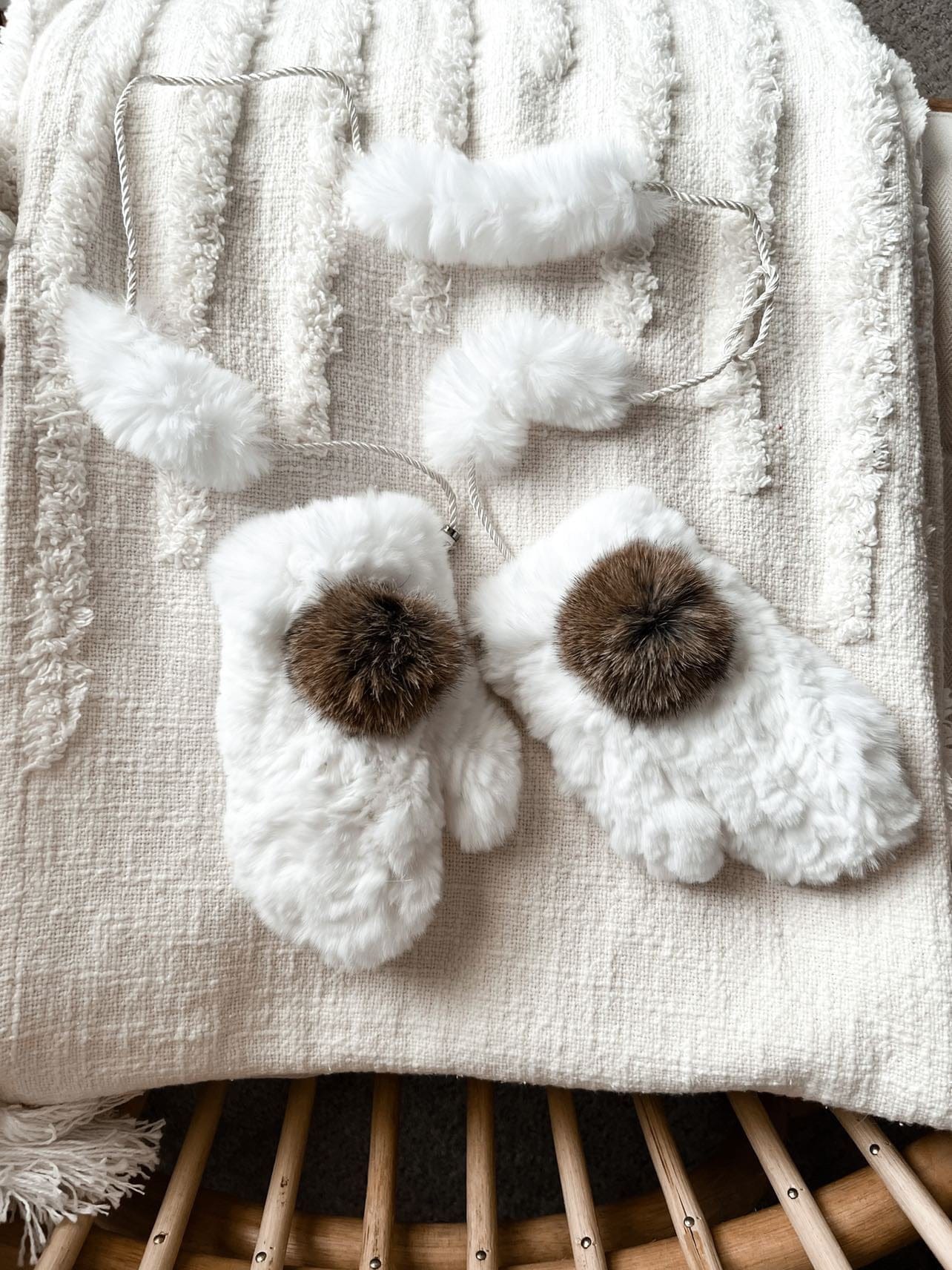 Unisex | Rabbit Fur Mittens | White