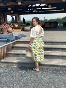 Women | Amalfi Lemon Print Linen Mom Dress | White x Green x Yellow