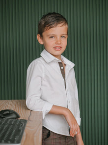 Boy | Blair Estate Tweed Shirt and Pants Set | White x Brown