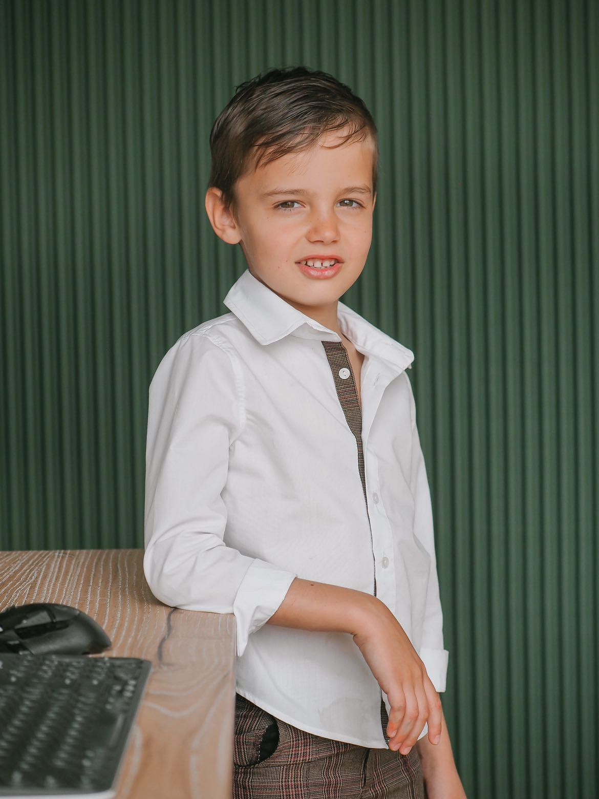 Boy | Blair Estate Tweed Shirt and Pants Set | White x Brown