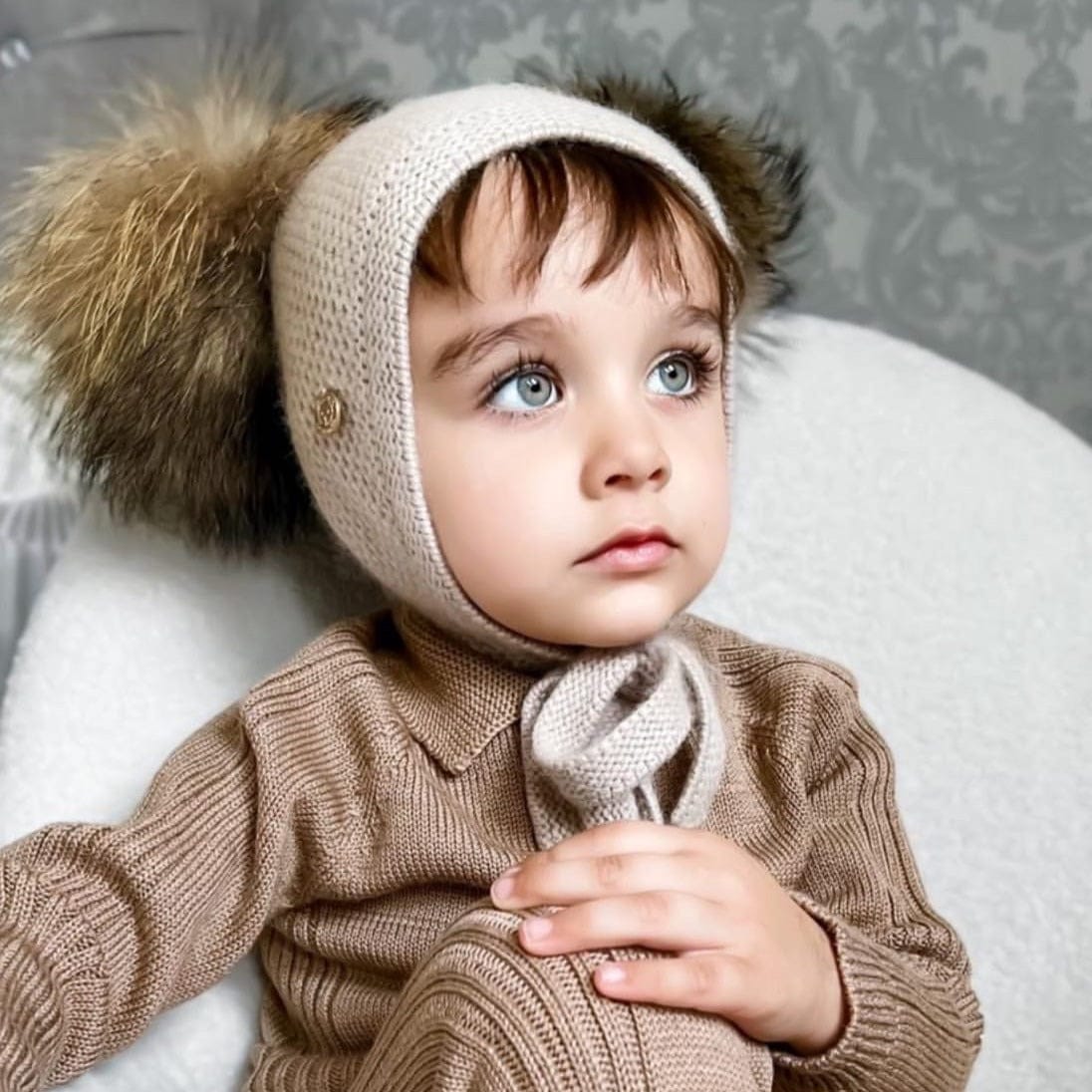Honeycomb Beige Cashmere Bonnet - Petite Maison Kids