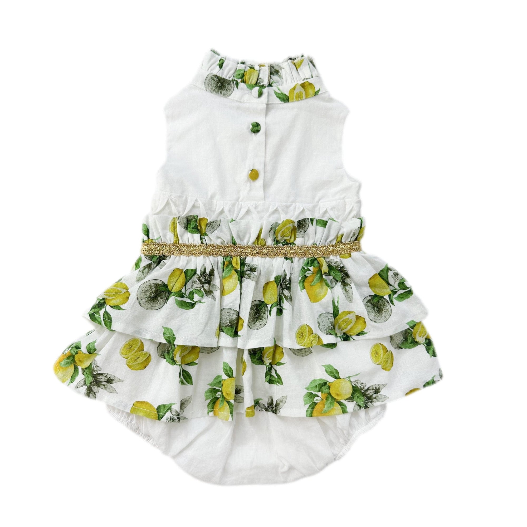 Girl | Amalfi Lemon Print Linen Romper | White x Green x Yellow