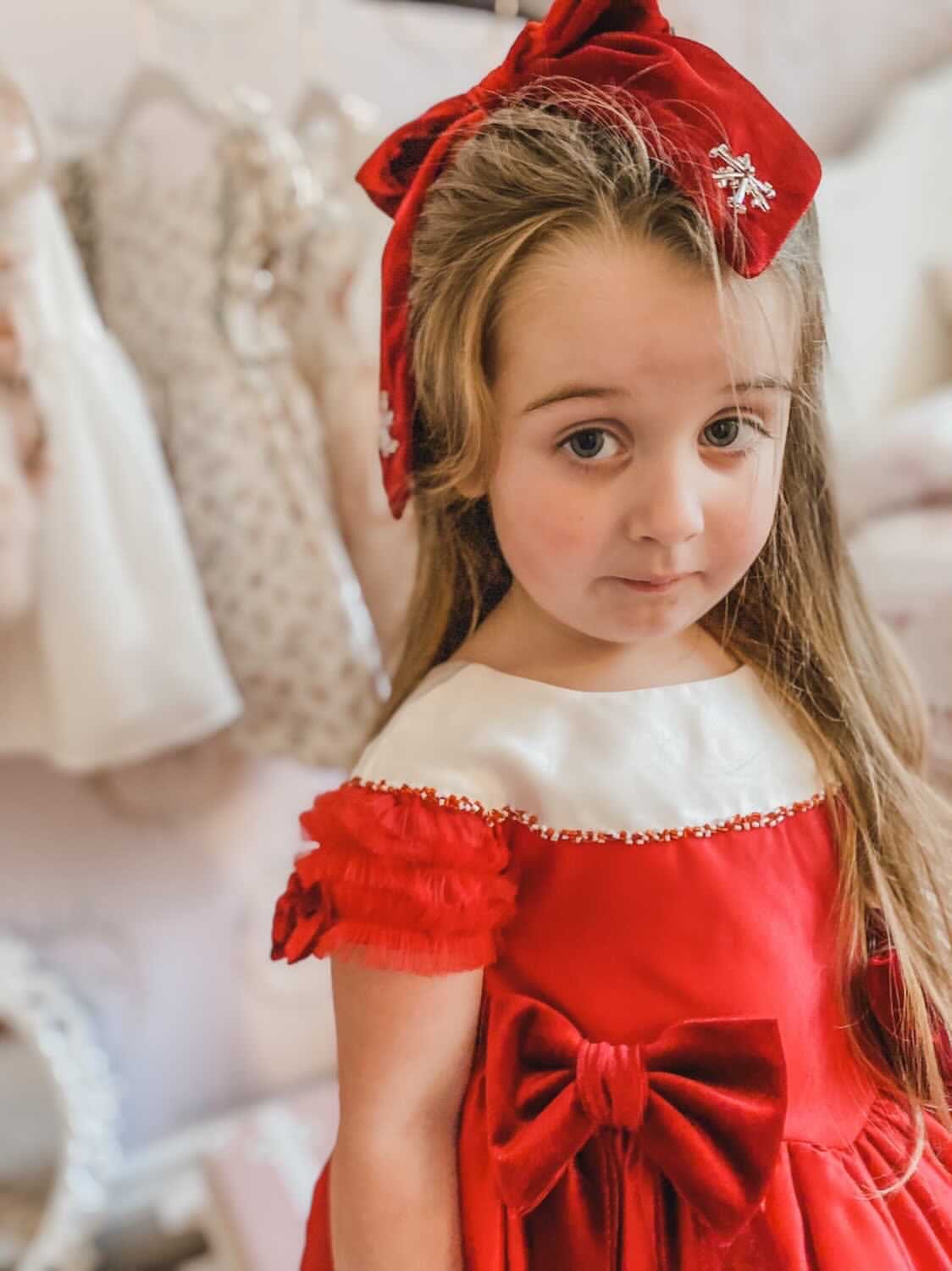 Holly Red Velvet Hair Bow - Petite Maison Kids