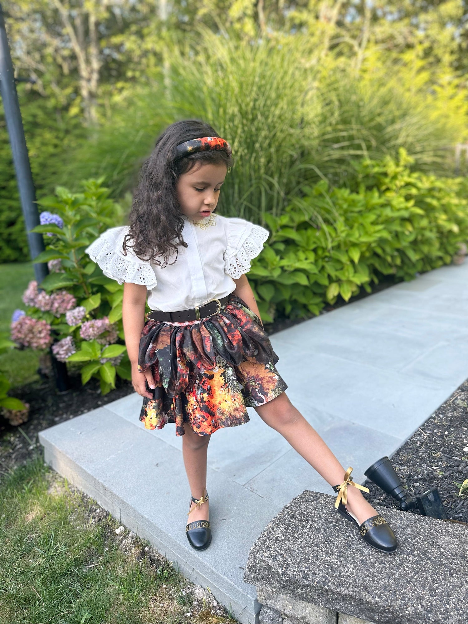 Girl | Alexis Blouse and Skirt Set | White x Multicolor