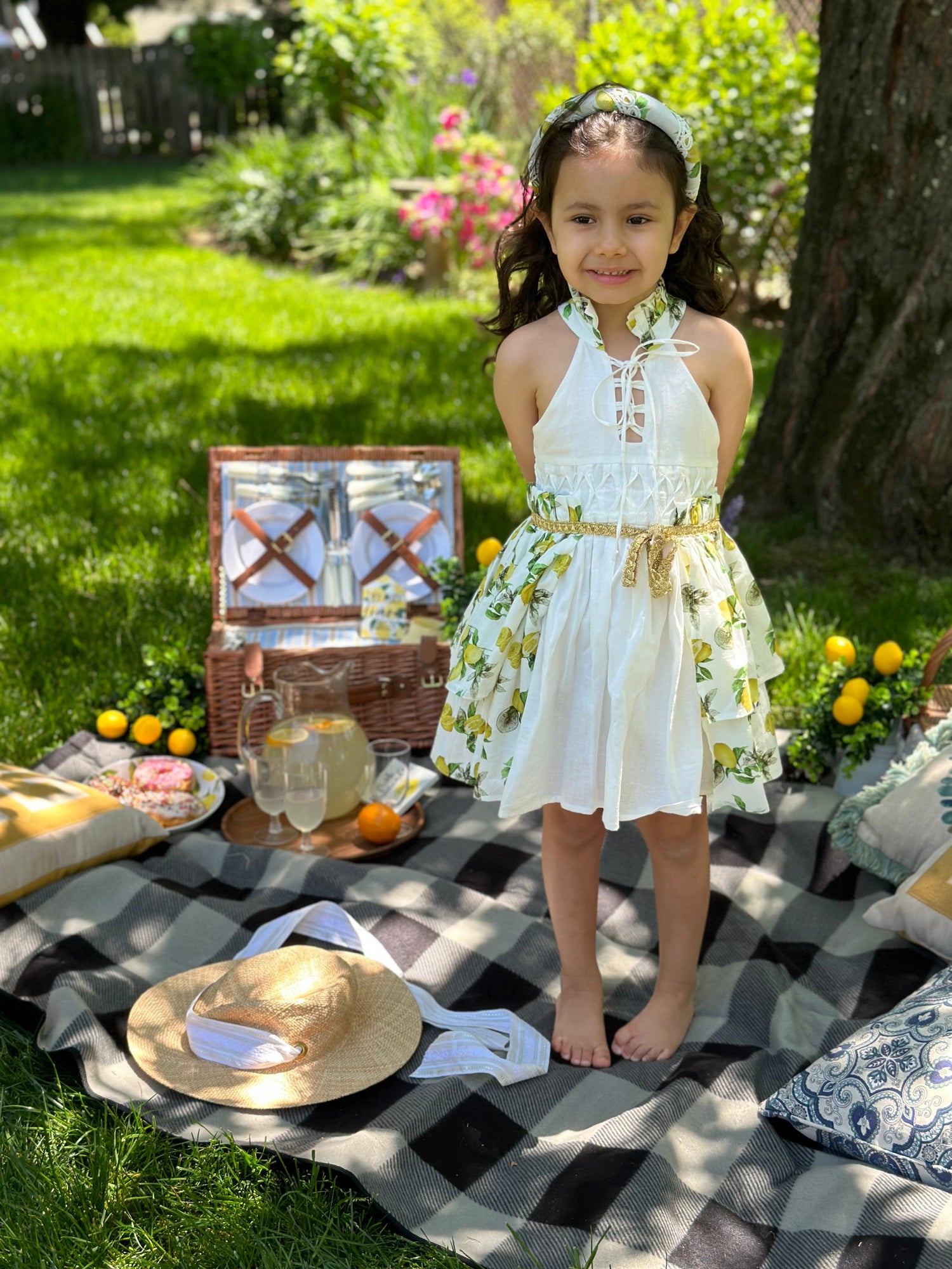 Girl | Amalfi Lemon Dress | White x Green x Yellow