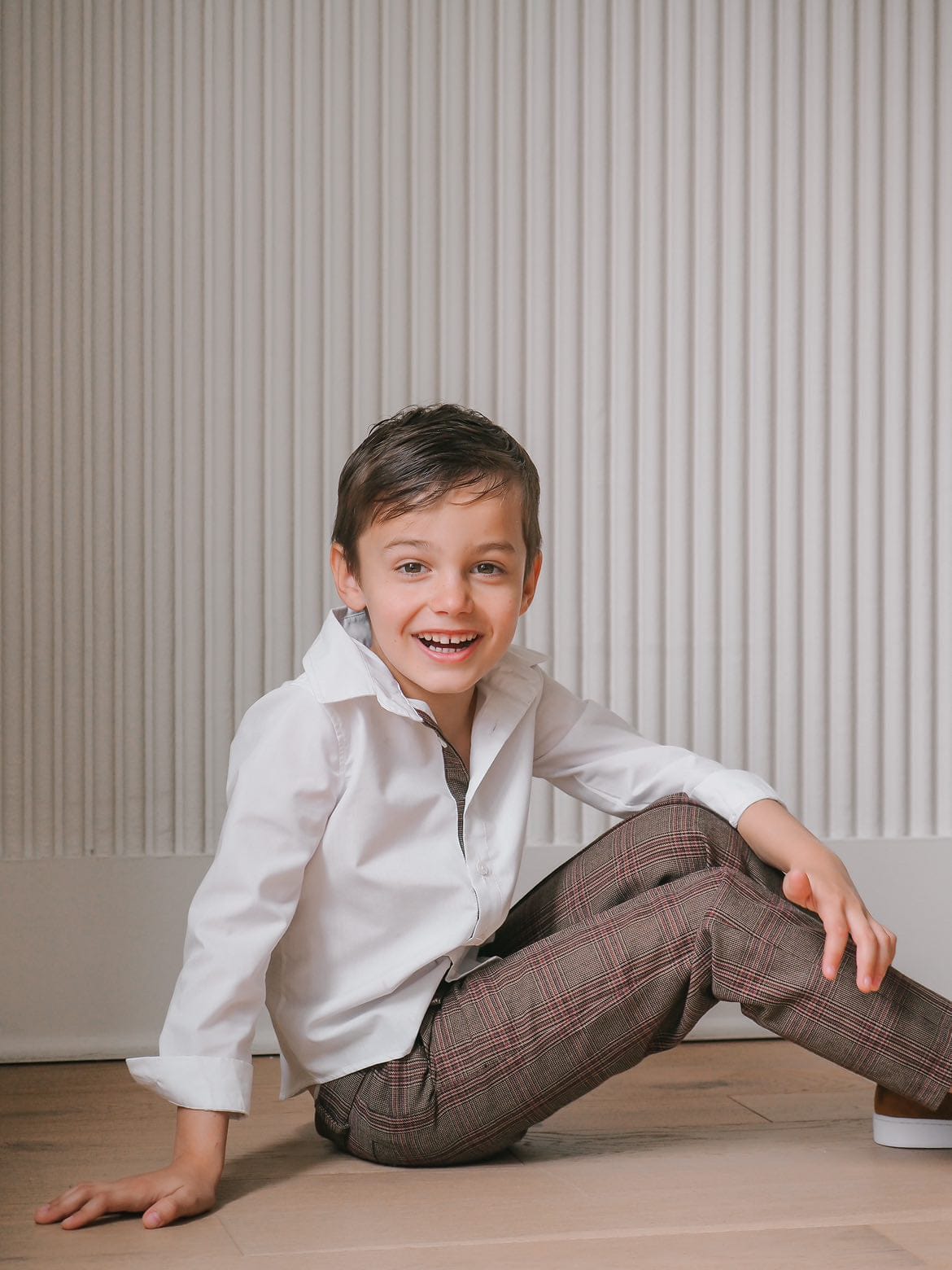 Boy | Blair Estate Tweed Shirt and Pants Set | White x Brown