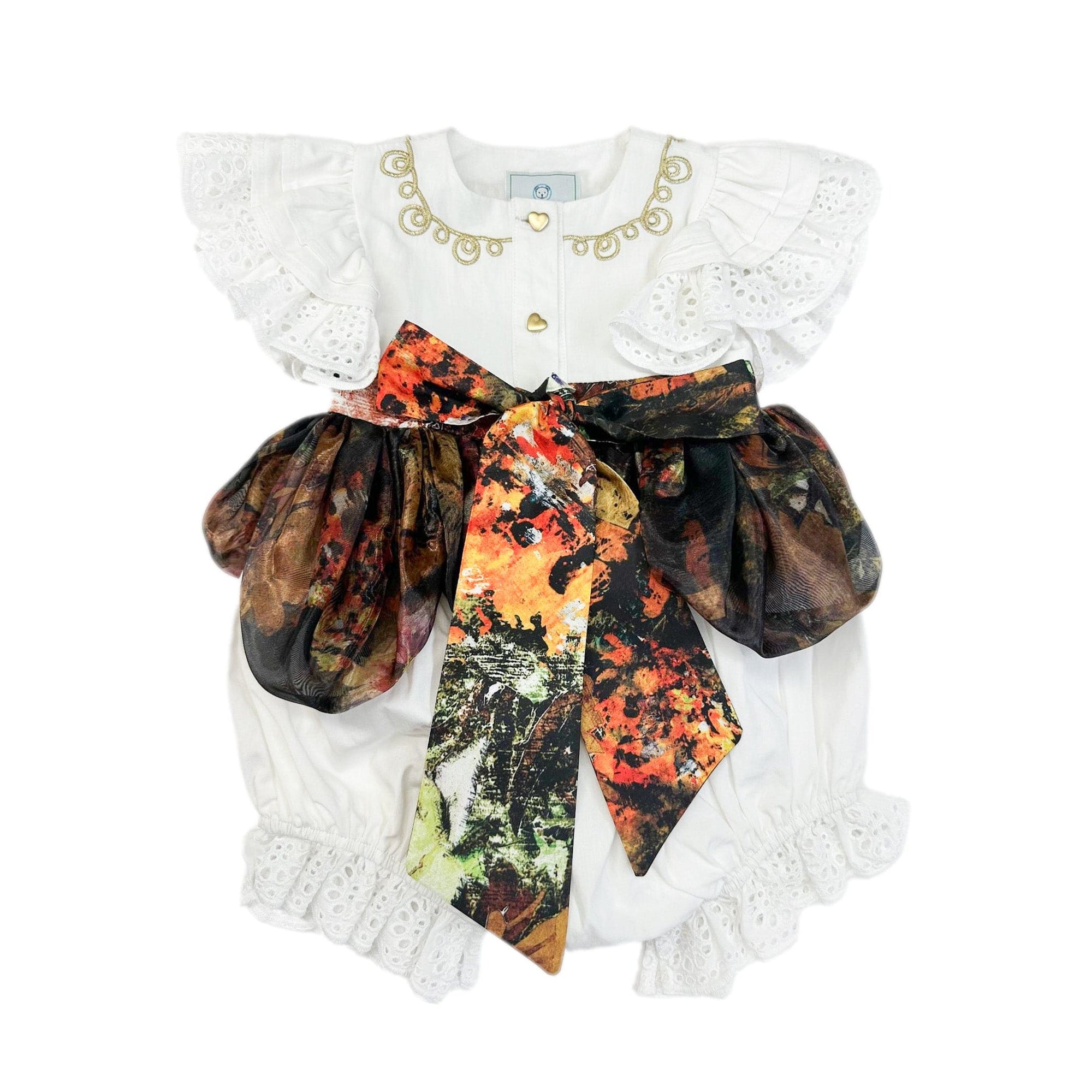 Girl | Alexis Foliage Print Romper | White