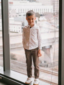 Boy | Blair Estate Tweed Shirt and Pants Set | White x Brown