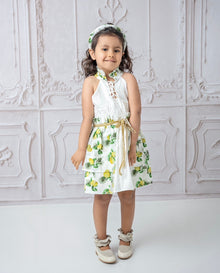 Girl | Amalfi Lemon Dress | White x Green x Yellow