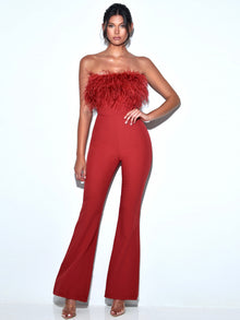 Kylan Feather Jumpsuit | Burgundy