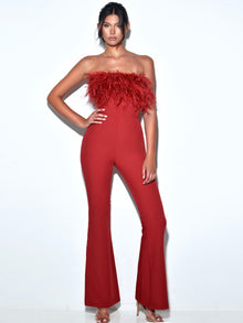 Kylan Feather Jumpsuit | Burgundy