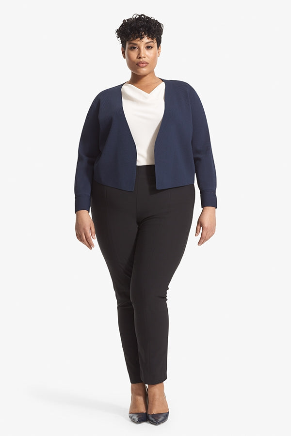 front image of a woman wearing the sant ambroeus jardigan in navy | Exclude