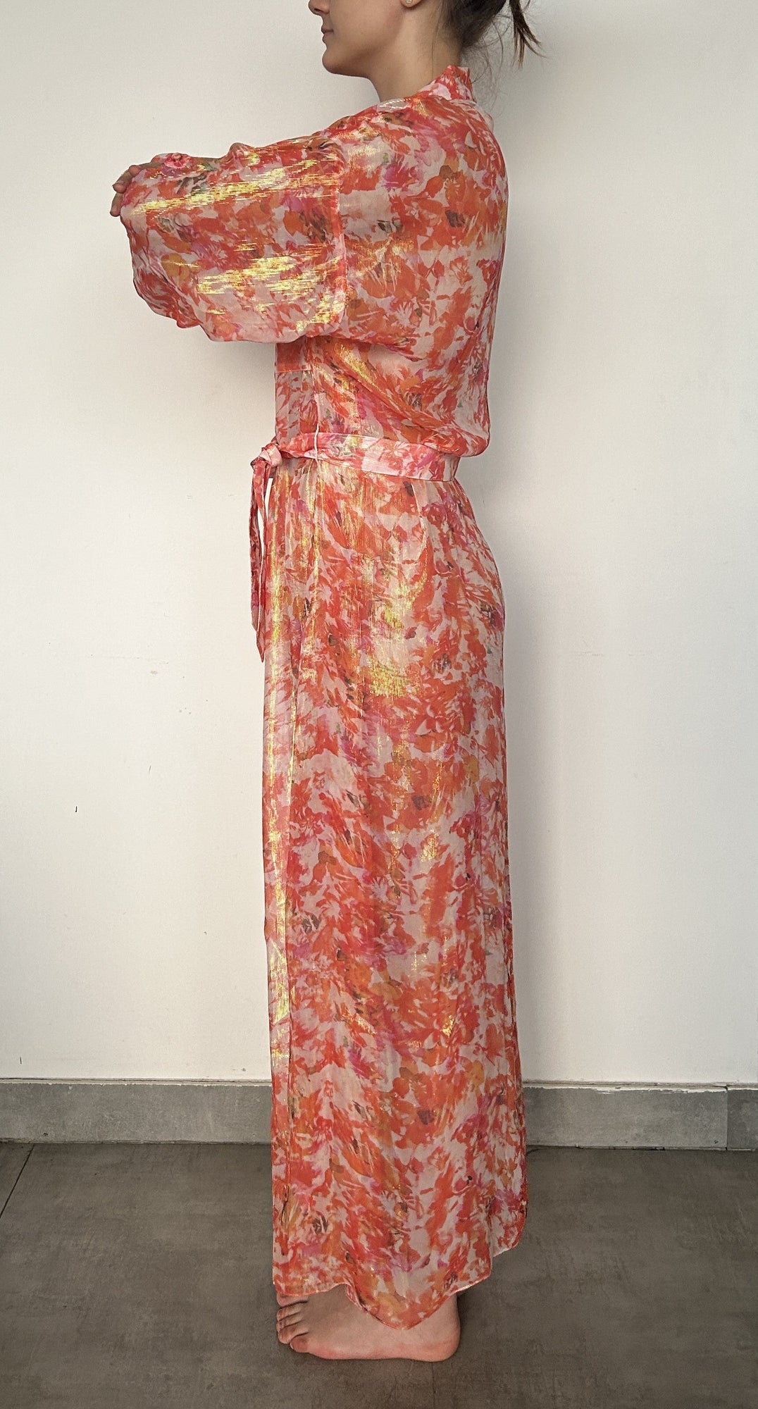 Womens | Inv Viscose Georgette Cosmic Lurex Long Dress | Orange