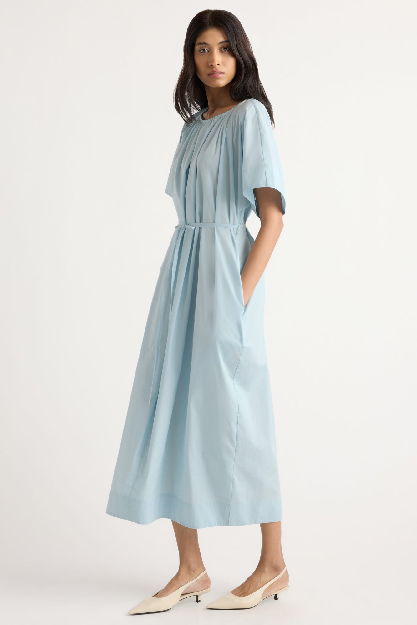 Arya | Katya Cotton Poplin Tie-Waist Dress in Size Small