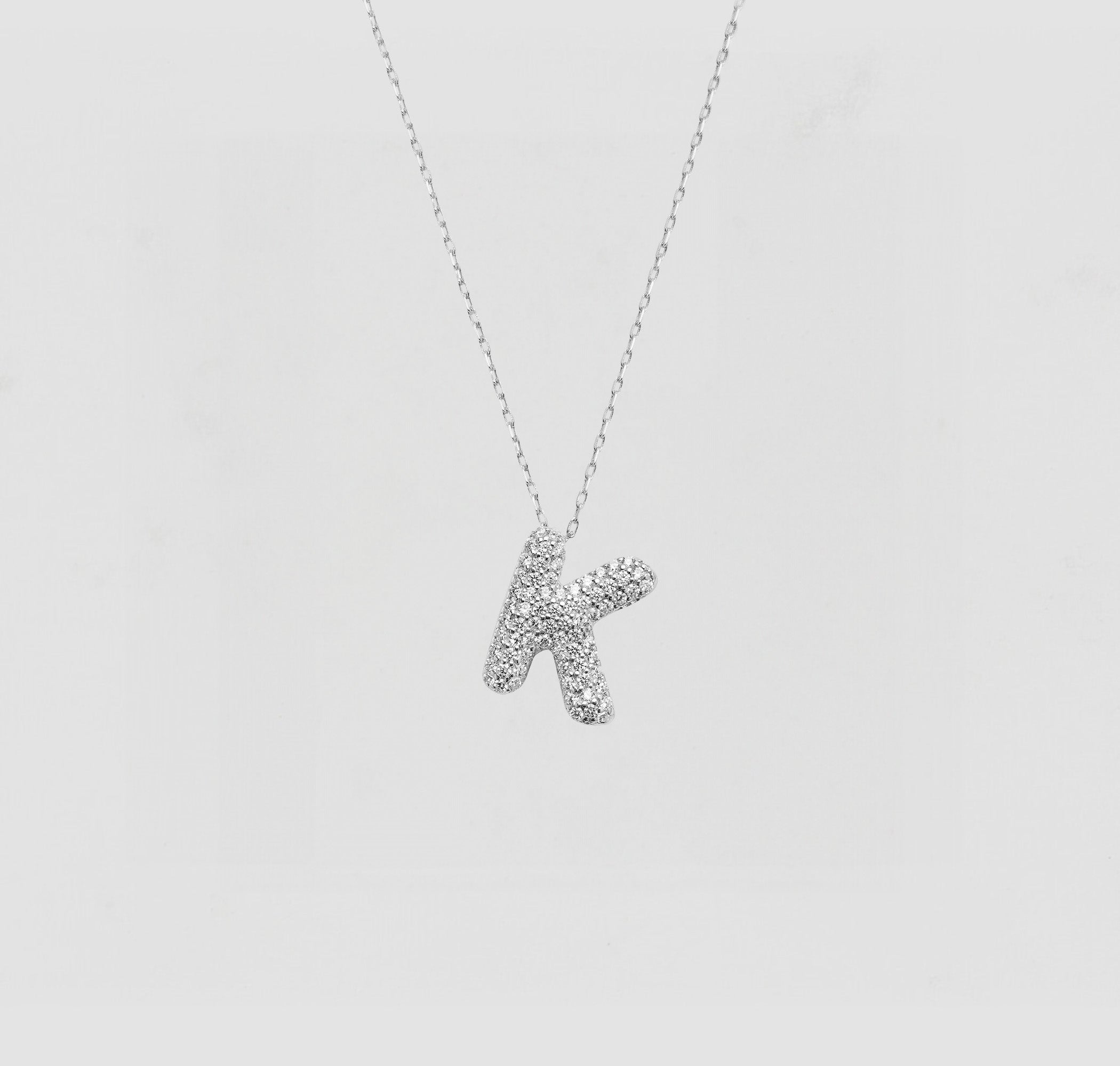 The Pave Bubble Letter Pendant Necklace | Sterling Silver