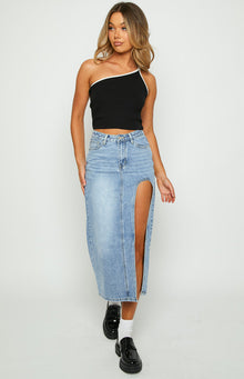 Kenzie Contrast Bind One Shoulder Top | Black
