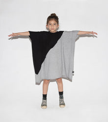 Kid | Half & Half Box Dress | Black x Grey