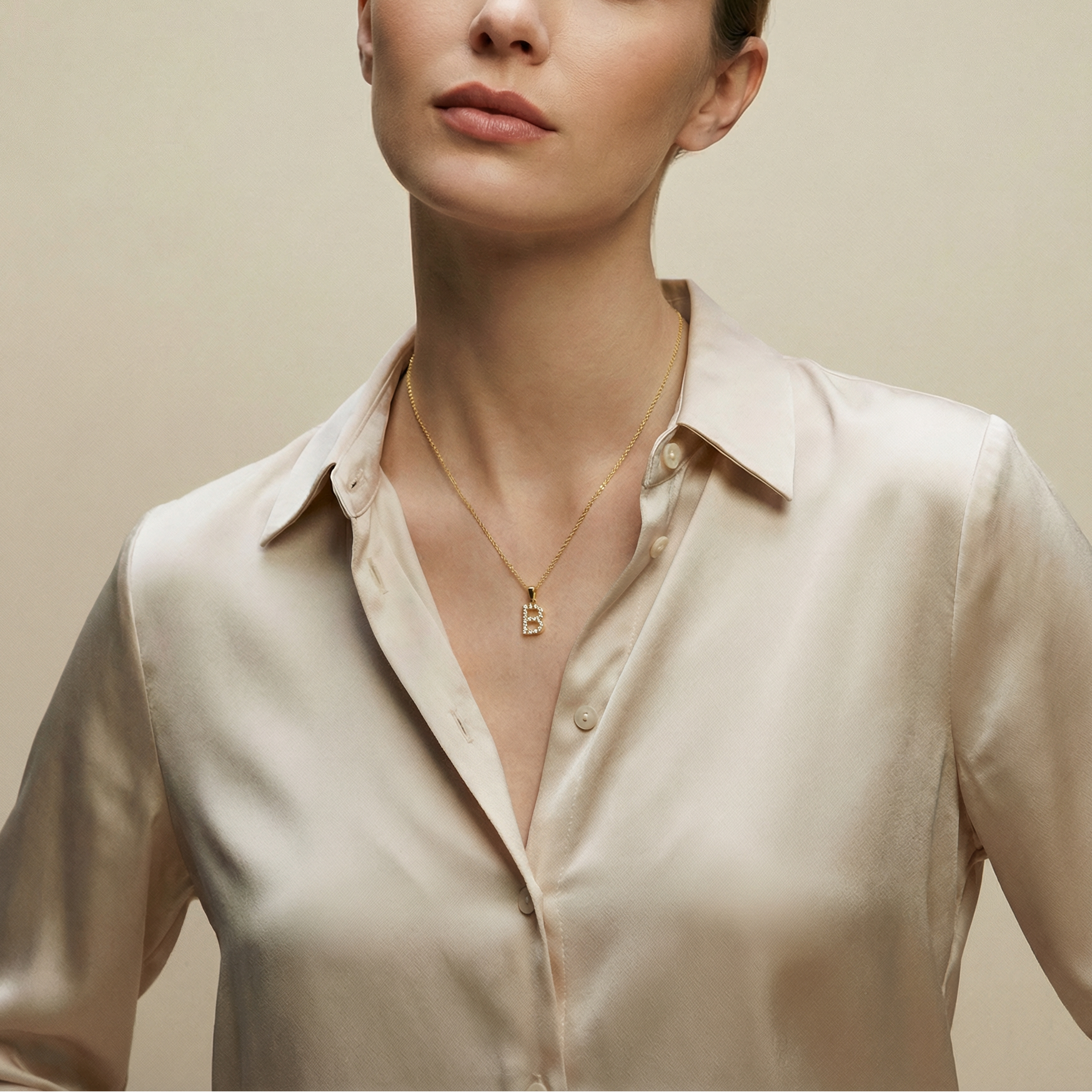 The Pave Single Block Initial Necklace | Gold Vermeil