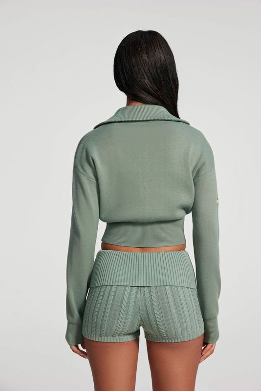 Knit Cropped Zip-Up Jacket | Sage Green