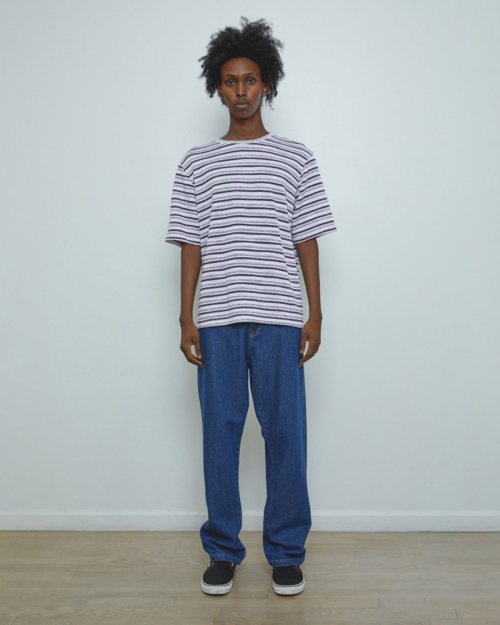 Purple, grey, white striped oversized tee shirt - unisex mens designer fashion t-shirts by Krost