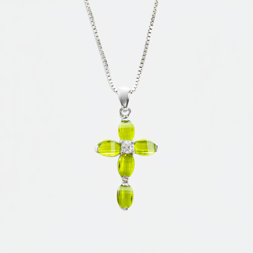 Jadra Lime Green Cross Necklace | Sterling Silver