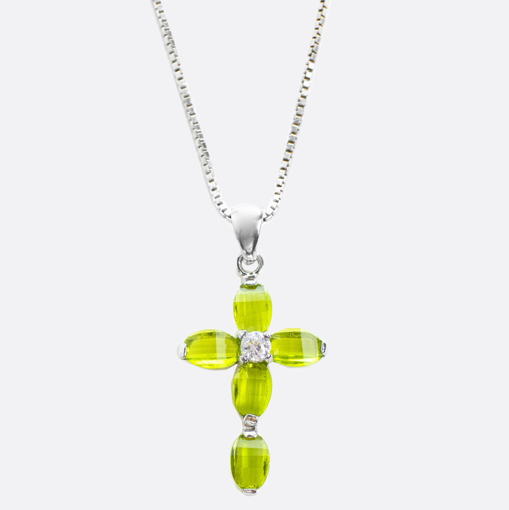 Jadra Lime Green Cross Necklace | Sterling Silver
