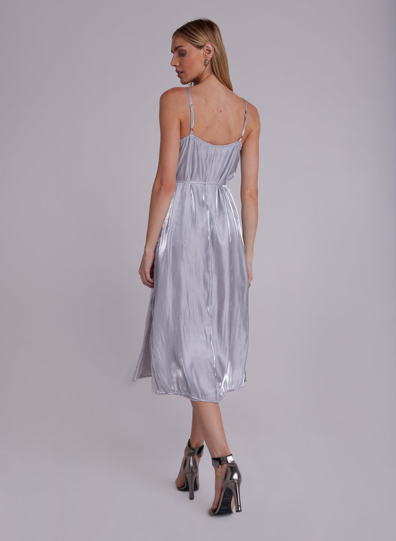 V-Neck Cami Shift Dress - Silver Shimmer