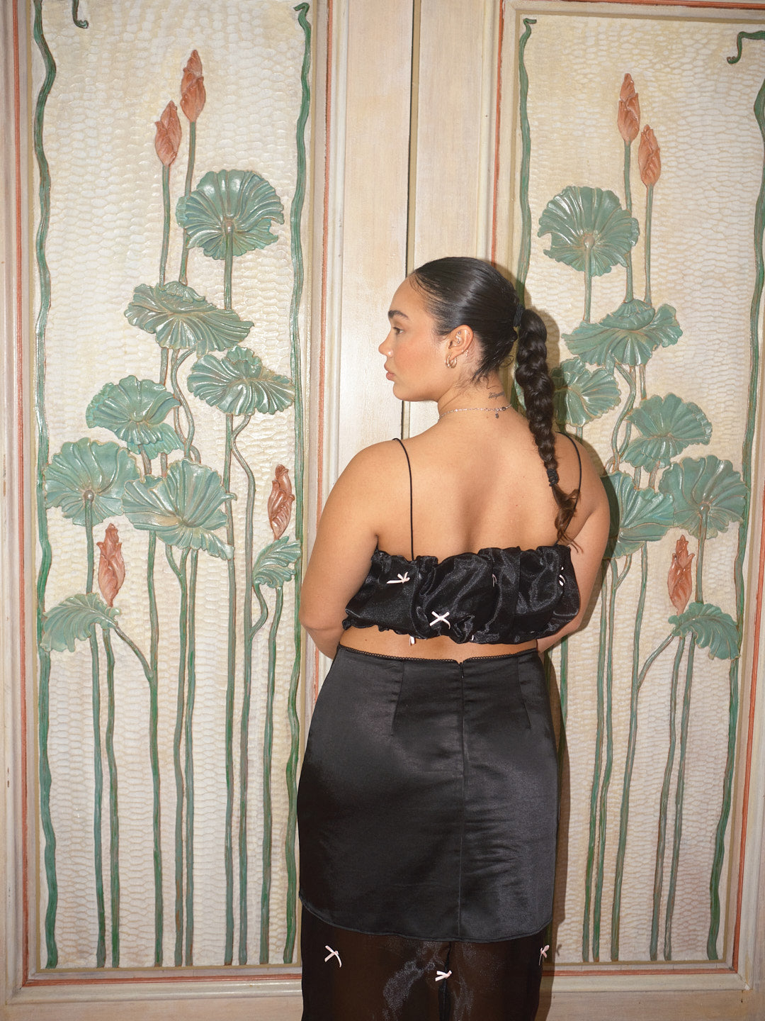 Harper Bow Tiered Skirt | Black Pink Bow