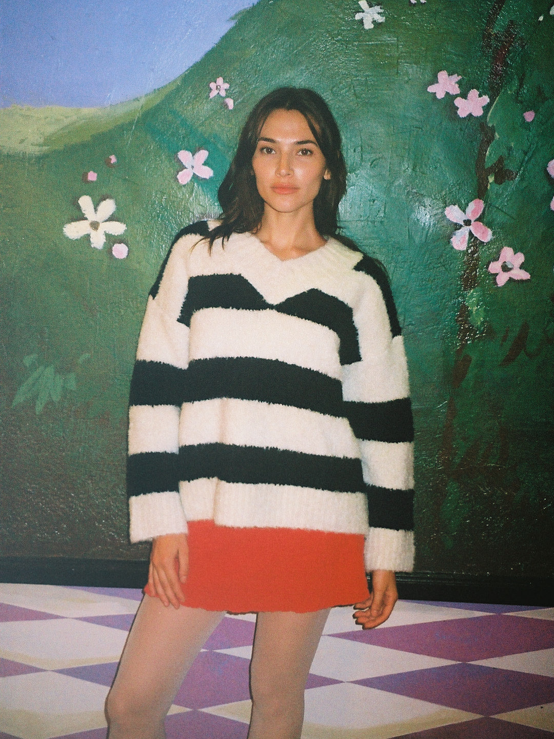 Coby V-Neck Sweater | Black/White Stripes