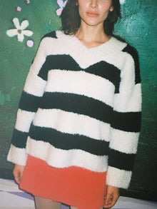 Coby V-Neck Sweater | Black/White Stripes