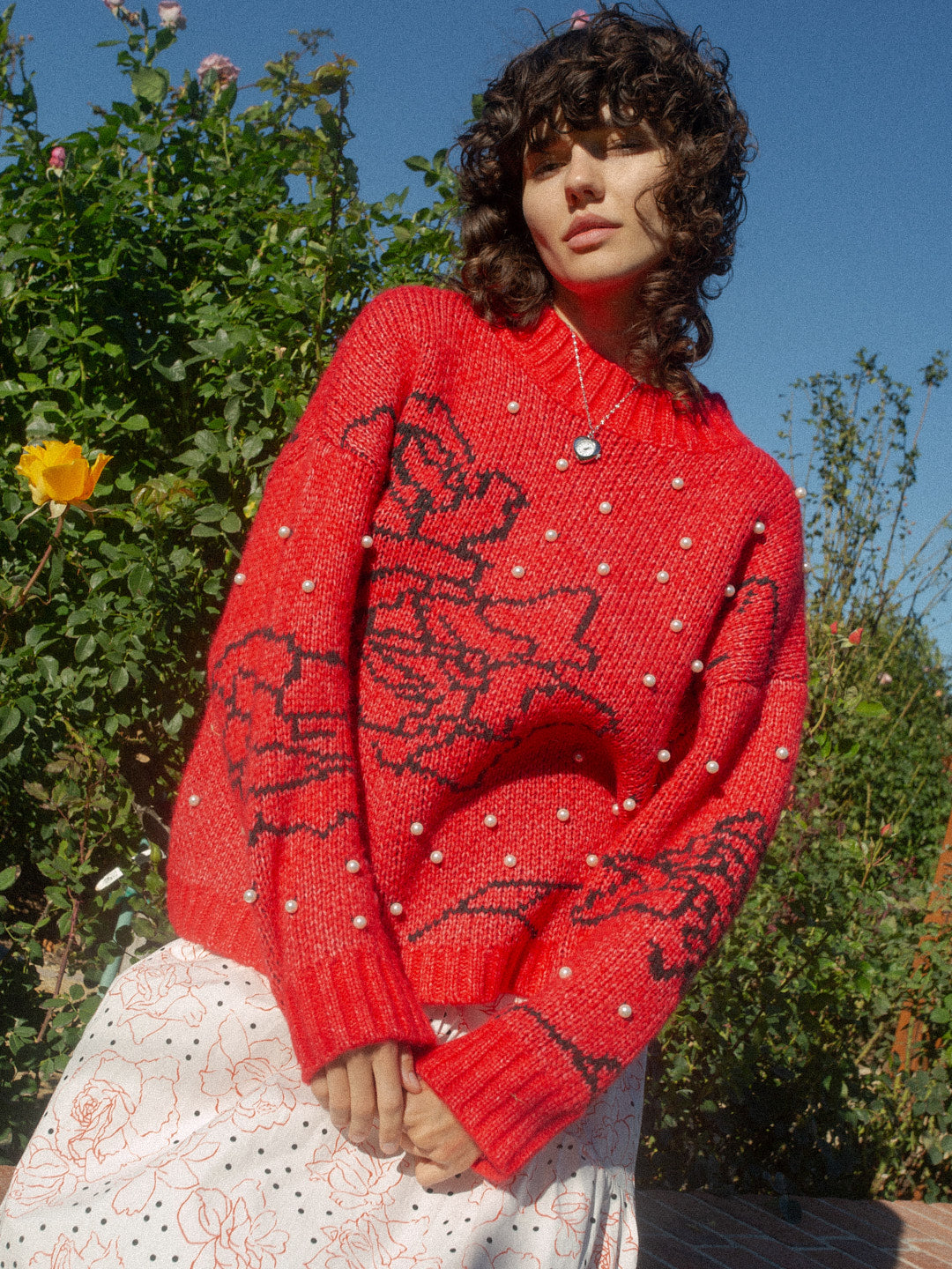 Iris Pearl Sweater | Rose Dot Red