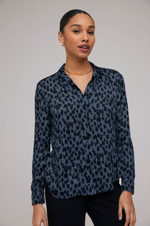 Long Sleeve Clean Shirt - Denim Spots Print